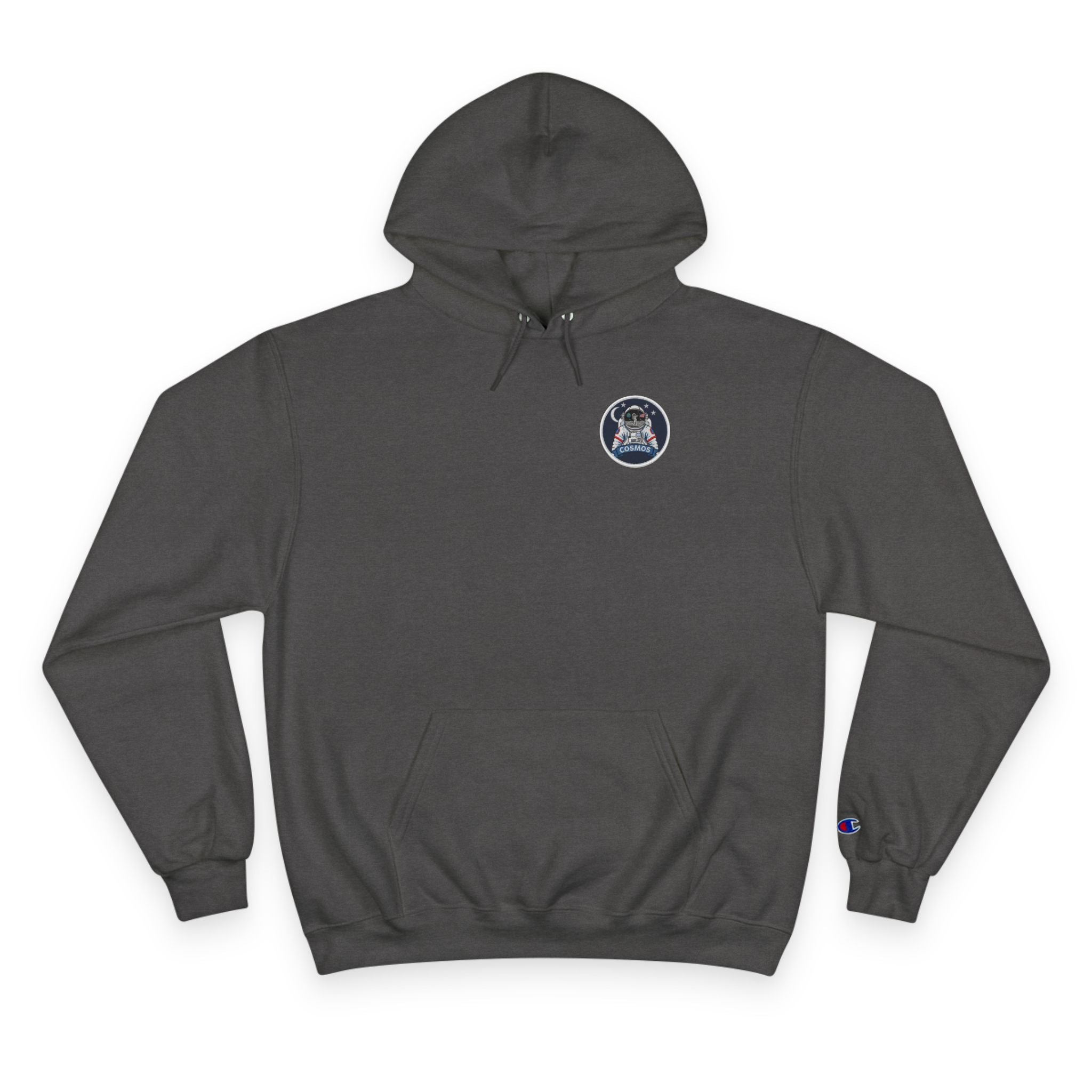 Champion Hoodie — Minimal Black Hoodie with Small Chest Patch Logo